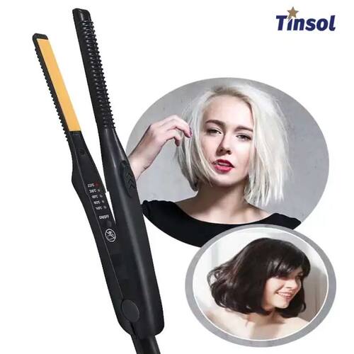 2-in-1 Mini Hair Straightener Curling Iron Ceramic Short Fla