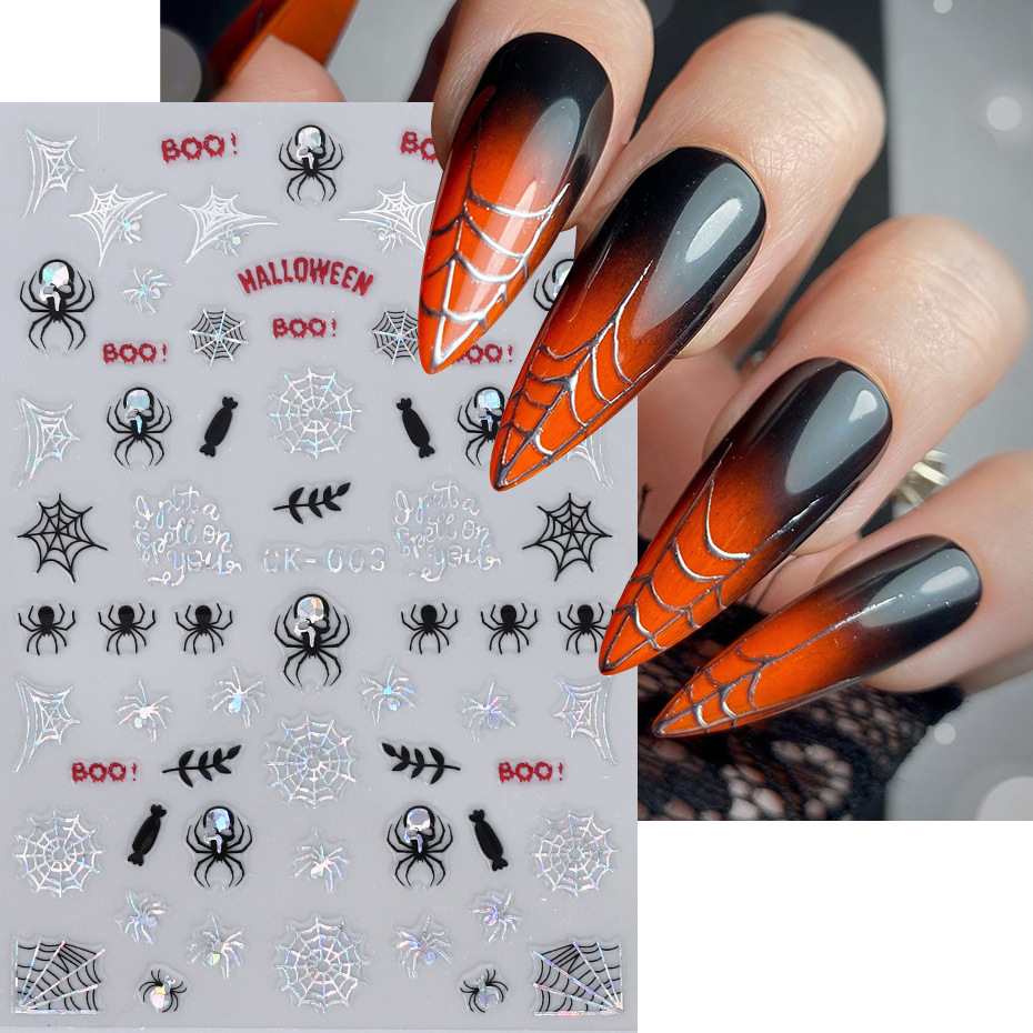 Halloween nail stickers laser silver cartoon ghost skeleton