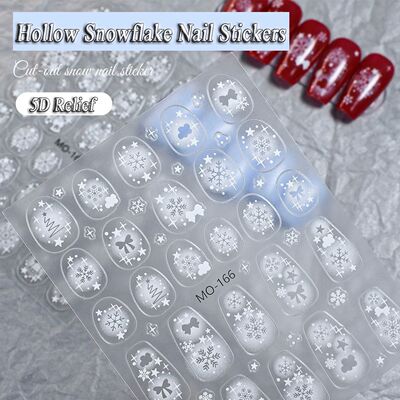 Christmas Nail Art Stickers 5D Glitter White Hollow Snowflak