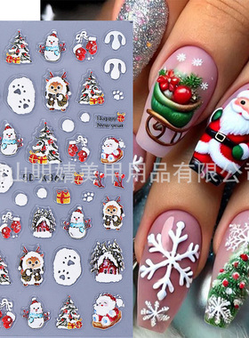 Christmas Embossed Nail Sticker Cartoon Santa Claus Snowman