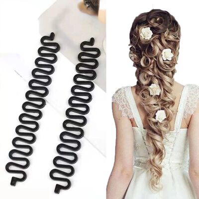 2pcs Women Hair Braid Tool Retro Bow Knot Hairdressing Wave