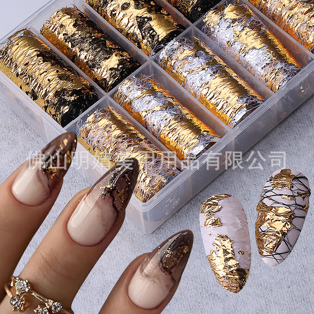 Gold And Silver Tin Foil Net Sticker Nail Ornaments For Japa