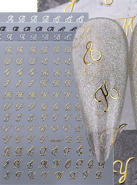 4pcs Roman Letter Nail Stickers Golden Silver Black White Al