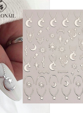 Hot Silver Nail Sticker Star Moon Love Lock Necklace Feather