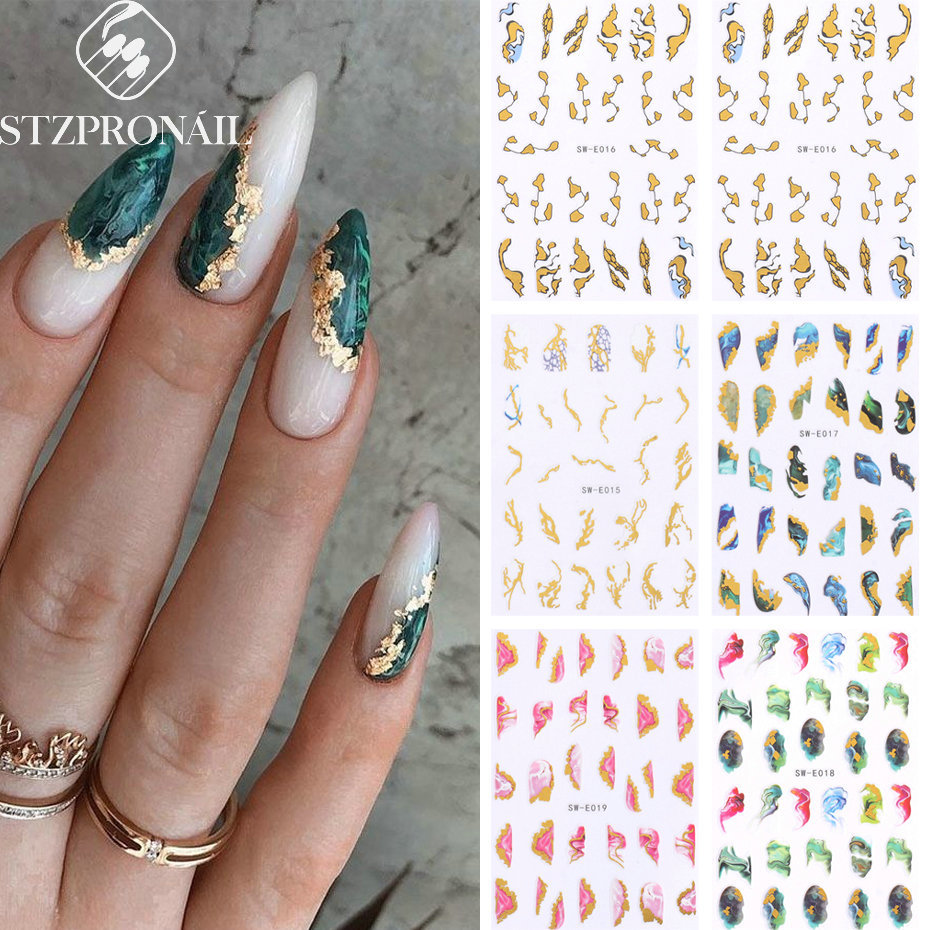 Nail Stickers Marble Gold Foil Fragments Blooming Geometric