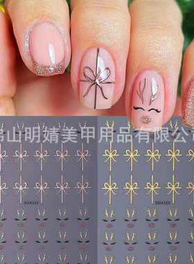 Christmas Nail Sticker Bronzing Christmas Bow Flash Gold Elk