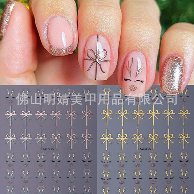 Christmas Nail Sticker Bronzing Christmas Bow Flash Gold Elk