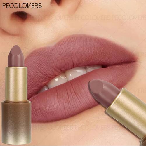 Elegant Lip Makeup Look - 1Pc Reddish Brown Lipstick Velvet
