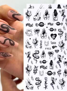 2/6pcs 3D Snake Design Nail Stickers Evil Eye Tiny Skull Gho