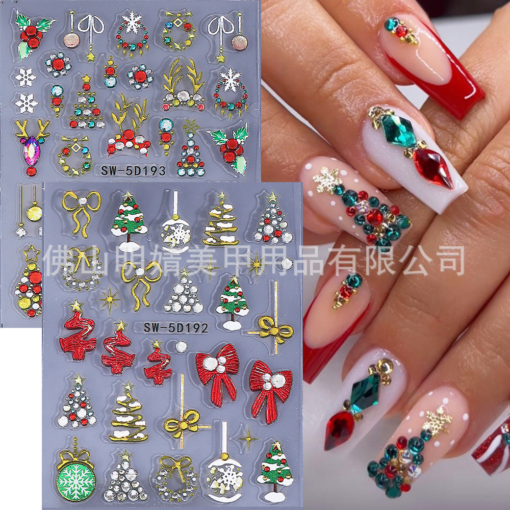 Christmas Embossed Nail Stickers Christmas Jelly Crystal Dia