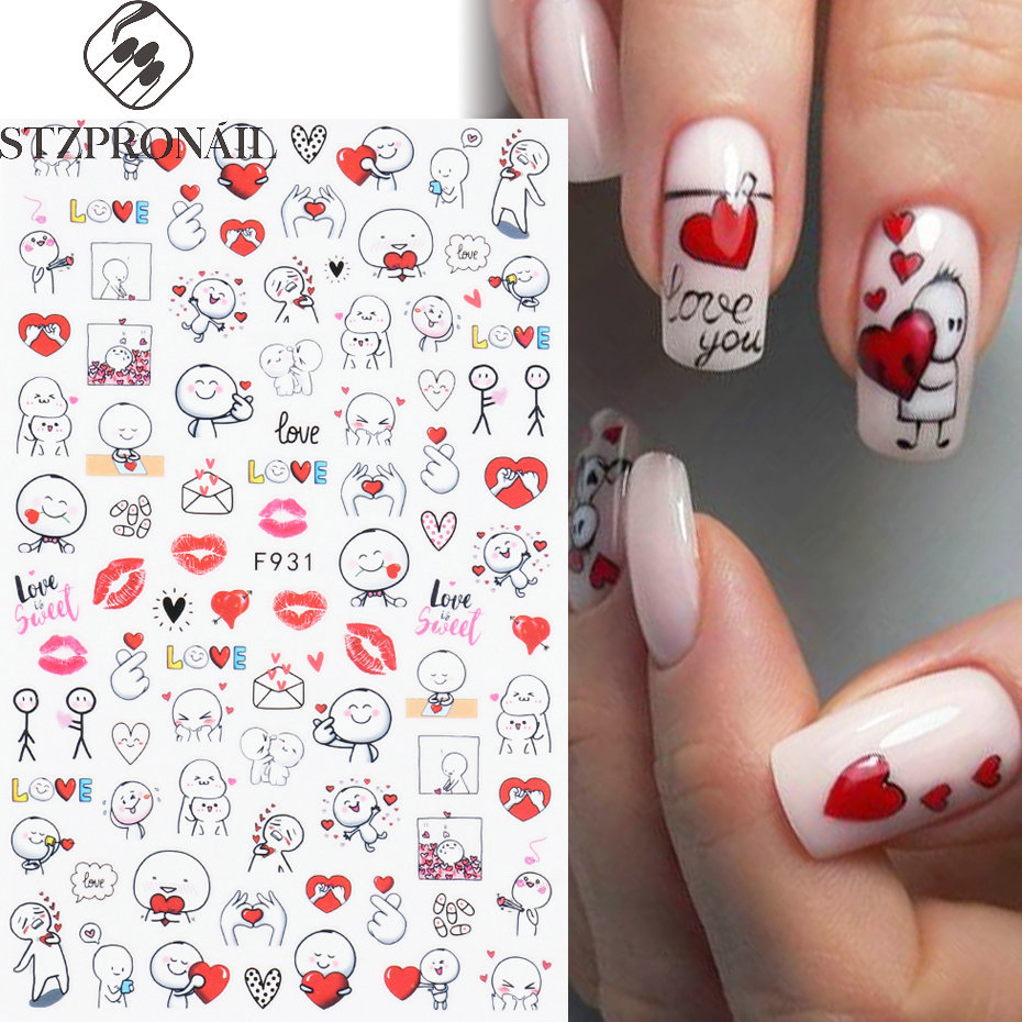 Valentine's Day Nail Stickers Cartoon Love Sexy Girl Red Win