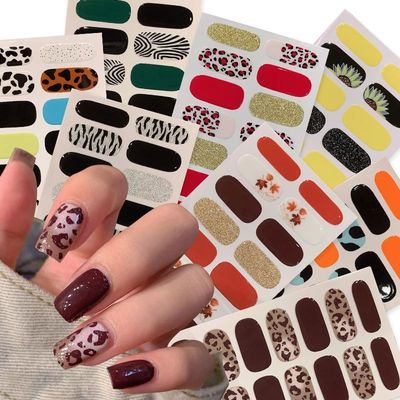 New 16 Strips Autumn Nail Stickers Full Cover Nail Patch Leo