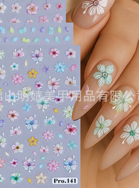 Embossed Flower Hen Sticker Fresh Cherry Blossom Spring And