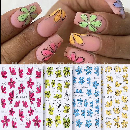 Nail Stickers Ocean Wind Turtle Cute Pink Blue Flower Adhesi