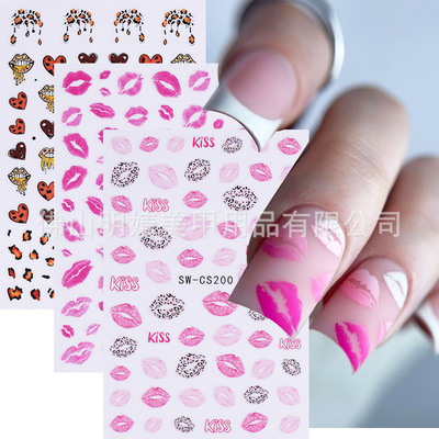 Nail Stickers Valentine's Day Gradient Barbie Powder Lip Pri