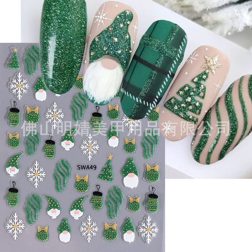 Christmas Nail Stickers Christmas Elk With Glitter Gingerbre