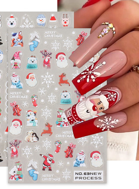 Christmas Nail Stickers Cartoon Elk Snowman Scarf Bear Snowf