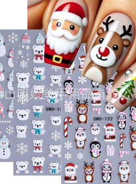 Christmas Embossed Nail Sticker Cartoon Snowman Bear Winter