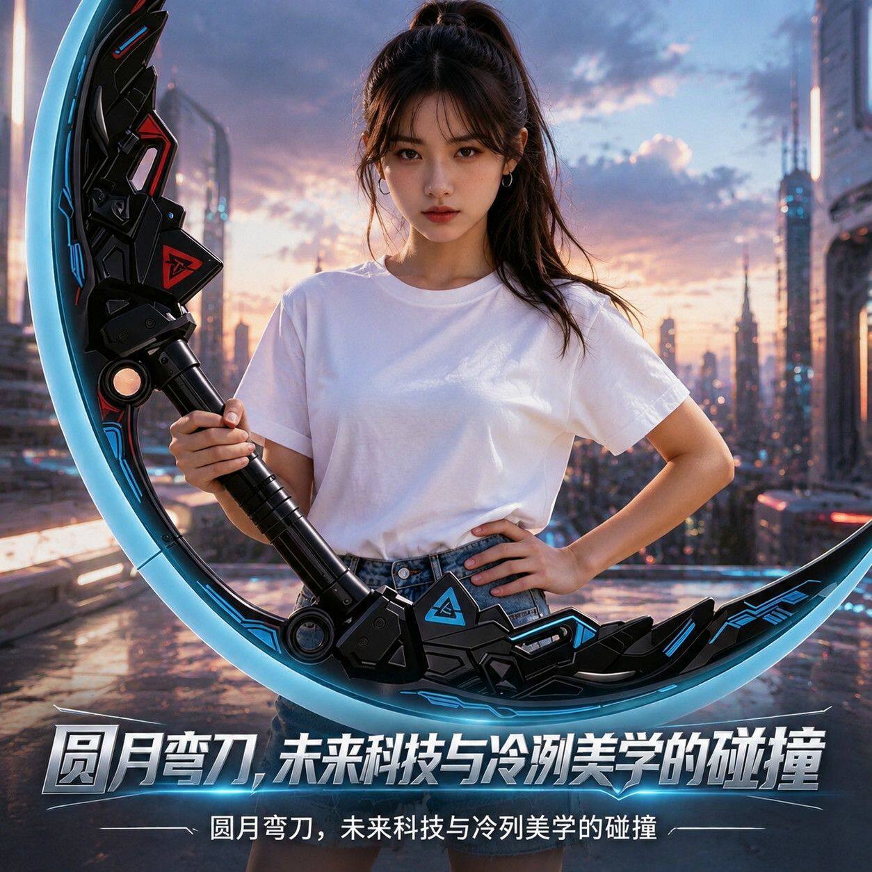 网红圆月弯刀二合一发光剑儿童玩具高颜值七彩灯光音效赛博科技风