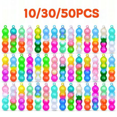 10/30/50PCS Mini Keychain Pop Push Bubbles Fidget Toys Stres