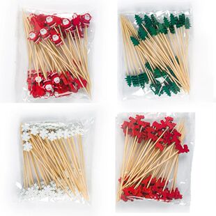 50pcs Christmas Bamboo Cocktail Picks Santa Claus Snowflake