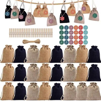 Burlap Advent Calendar Bags 24 Days Christmas Advent Gift Ba