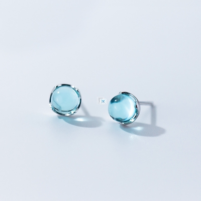 Silver Stud Earrings for Women Fashion Blue Crystal Bub