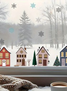 Snow House Window Clings Christmas Village Stickers Glass De