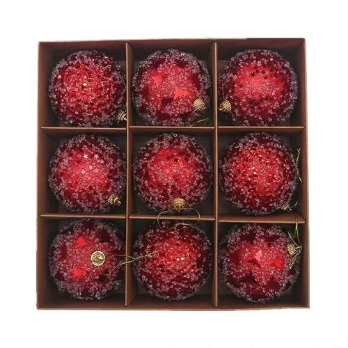 8Cm Christmas Ball Set Box Party Supplies Foam red Gold Sequ