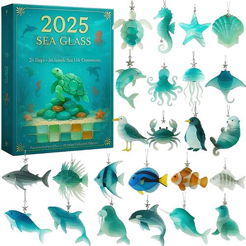Christmas Advent Toy 2D Acrylic Sea Glass Ornament 24 Days S
