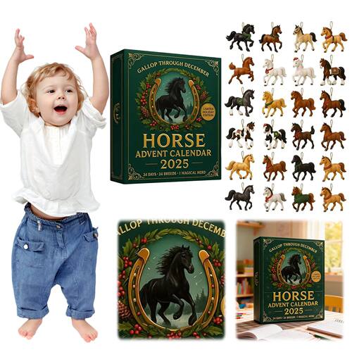 Horse Advent Calendar with 24 2D Flat Acrylic Horse Ornament