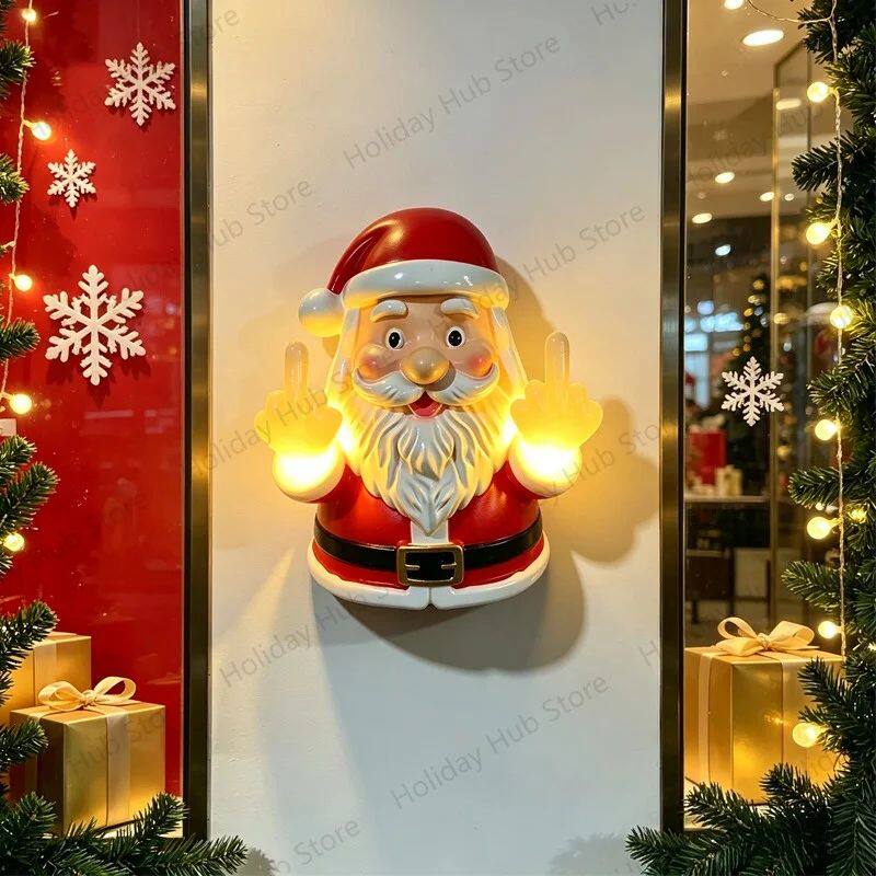 Christmas Santa Claus Middle Finger Merry Christmas Glowing