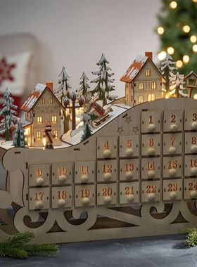 Wooden 24 Countdown Christmas Calendar Creatived Home Sleigh