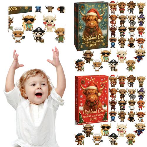Highland Cow Advent Calendar with 24 Highland Cow Figurines