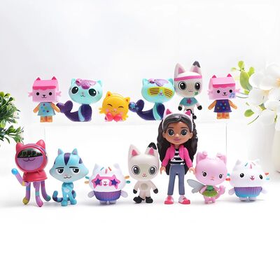 13pcs Gabby Dollhouse Anime Figure Toy Smiling Car Cat Hug G