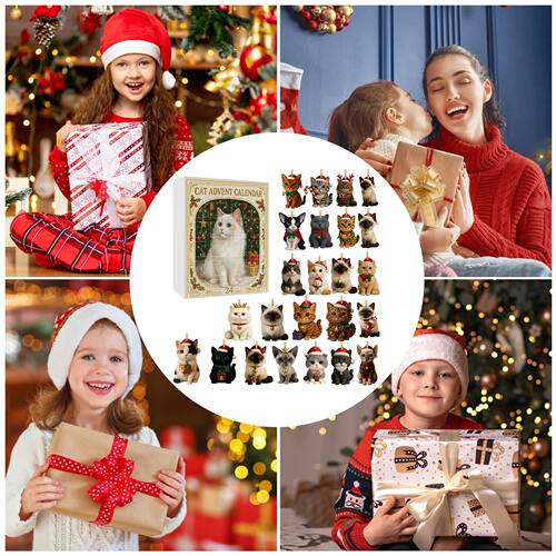 Cat 24 Days Christmas Countdown Calendar with 24 Cat Figurin