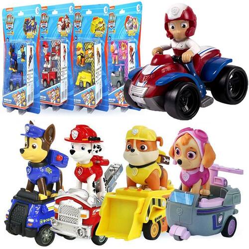 4PCS/SET Genuine Paw Patrol Vehicle Chase Skye Marshall Rubb