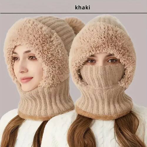Winter Fleece Lined Knitted Hat with Ear Flaps Windproof and