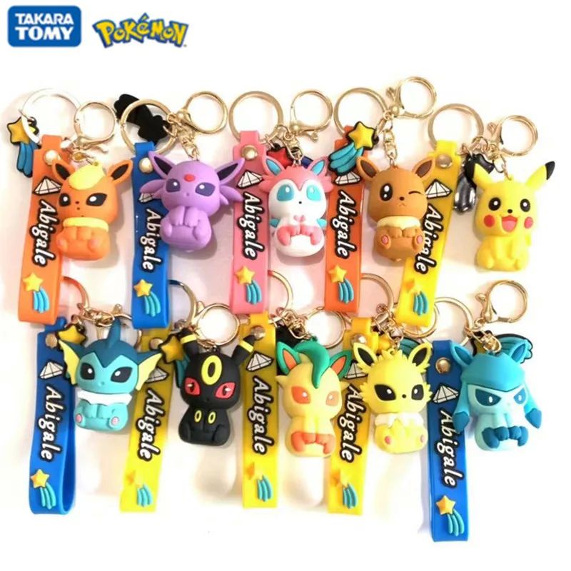 Pokemon Anime Figure Pikachu Keychain Toy Pet Eevee Leafeon