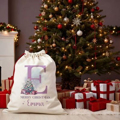 Personalized Name Merry Christmas Large Gift Bag Santa Claus