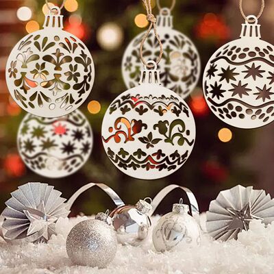 9PCS Wooden Ball Pendant Hollowed Ball Shape Hanging Ornamen