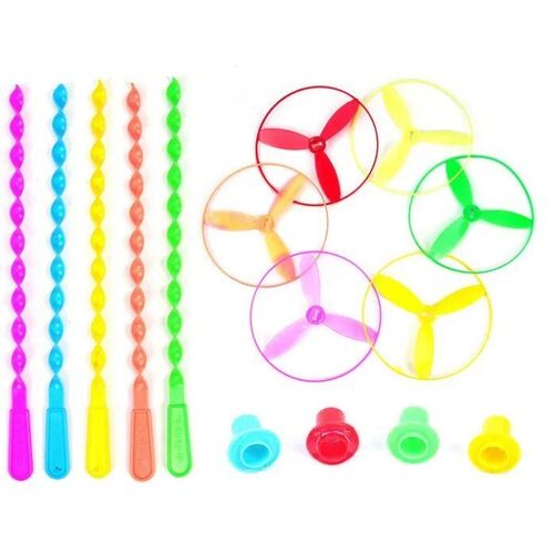 10Pc Twisty Flying Saucers Assorted Colors Helicopters Outdo
