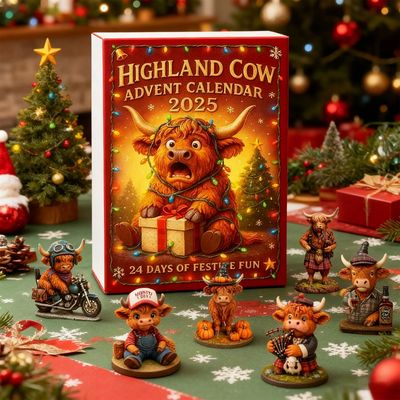 Highland Cow Advent Calendar with 24 Highland Cow Ornaments