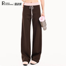 女宽松抽绳高腰直筒休闲瑜伽健身跑步训练撞色 奔跑吧卡卡运动长裤