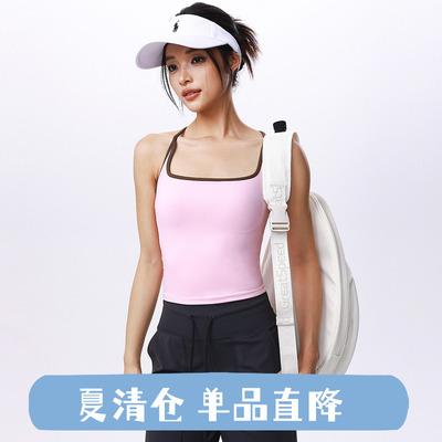 奔跑吧卡卡一体式固定胸垫运动内衣女工字美背网球瑜伽健身背心女
