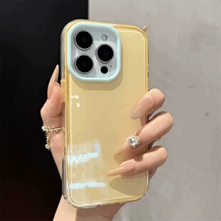 ins夏日多巴胺糖果色软胶撞色镜头框果冻适用苹果17手机壳iPhone16promax女15网红14高级13新款12简约11防摔