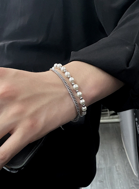 珍珠双层手链男潮韩版