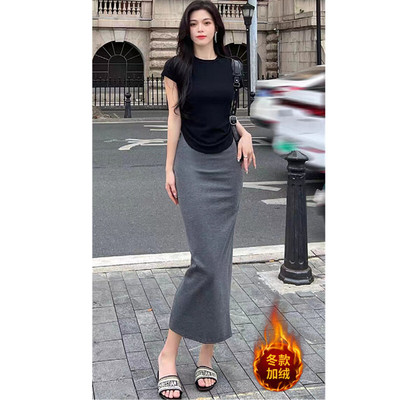 新品直筒裙中长款半身小个子包臀长裙性感开叉半身裙女日韩风秋冬