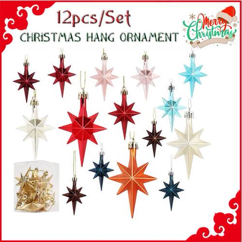 12pcs/Set Eight Pointed Star Christmas Tree Hang Pendant Pla
