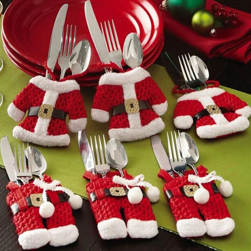 6pcs Christmas Table Decor Silverware Cutlery Tableware Hold